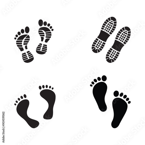 Footprints & Shoe Prints Silhouette Set – Minimalist Black and White Icons for All Ages