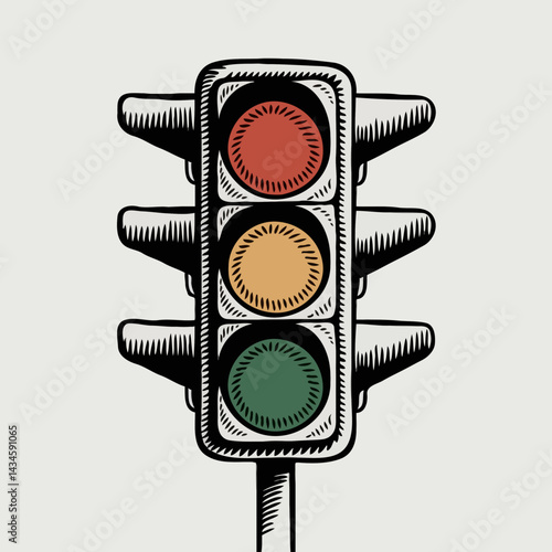 Traffic Light Illustration with Red, Yellow, and Green Colors  