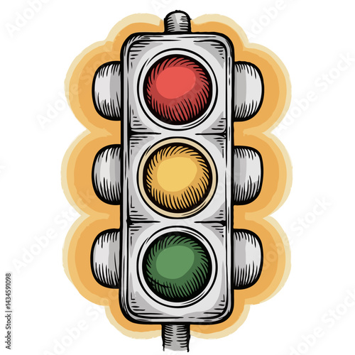 Vintage traffic light illustration against a yellow background  