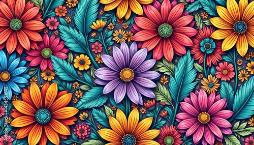Wallpaper Mural Intricate line art floral design, endless repeat, pretty, dark Torontodigital.ca