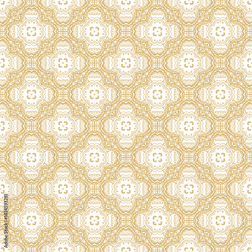 Golden ornamental seamless vector pattern, medieval, oriental style