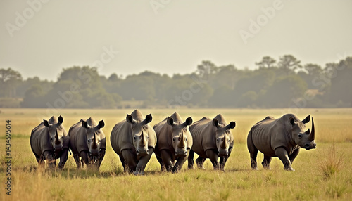 Wallpaper Mural Herd of Rhinos Grazing in the Savanna Torontodigital.ca