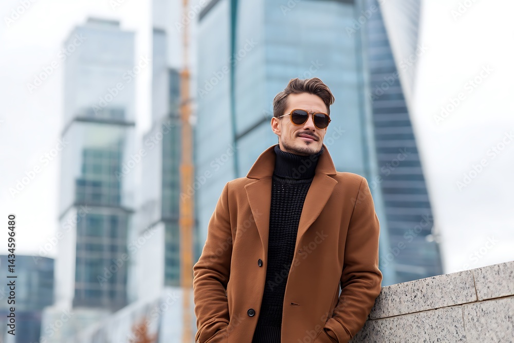 Fototapeta premium A man in brown coat in city outdoor artwork canvas 
