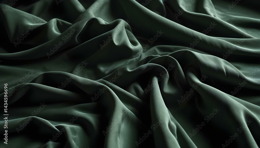 Obraz premium A close-up view of elegant, dark green fabric, with flowing textures and soft shadows.