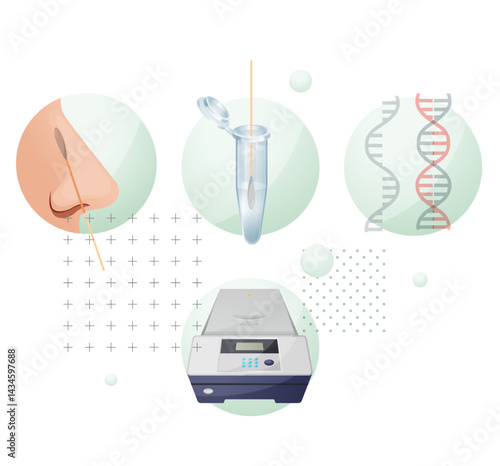 Nasal Swab - RT- PCR Testing  - Stock Illustration