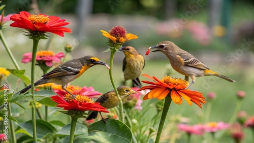 bird collecting honey on a flower