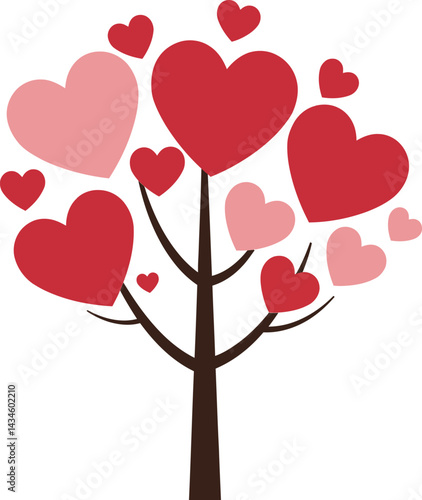Heart shaped leaves tree vector illustration with pink and red colors for love and romance design elements 