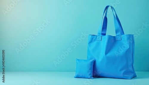 Bright blue reusable shopping tote, folded handles , reusable bag, foldable, shopping bag
