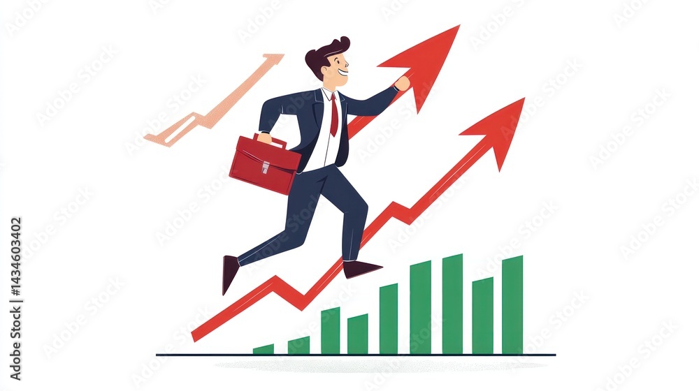 Fototapeta premium Businessman running up growth charts, success, career advancement