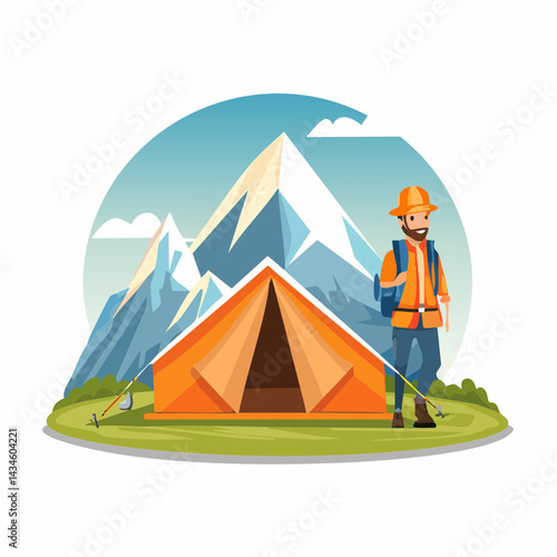 An explorer’s base camp at the foot of a glacier.
