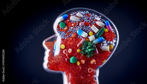 Microplastics In Humans as tiny plastic particles inside the blood as a health concern from ingestion inhalation or dermal transfer from contaminated water air or food or chemical exposure.