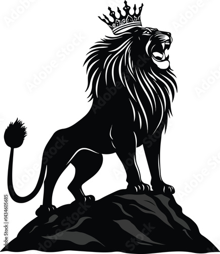  Lion Roaring on a Rock – Symbol of Strength Silhouette