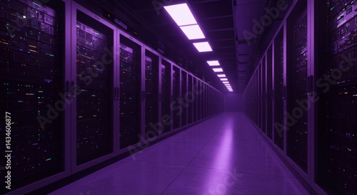Wallpaper Mural Purple Lit Corridor in Modern Data Center Torontodigital.ca