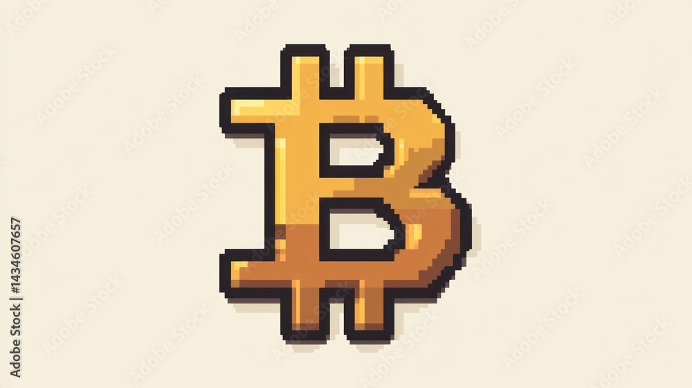 Obraz premium Pixel Art of Bitcoin Symbol on Plain Background for Crypto Currency and Online Transaction Use