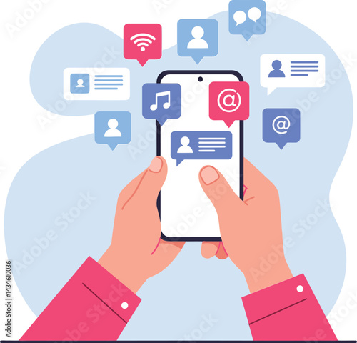 Smartphone with social media icons and notifications illustrating digital communication and connectivity in modern lifestyle 