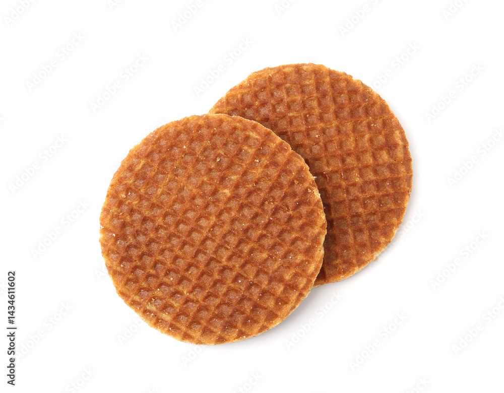 Tasty round waffles isolated on white, top view Tasty round waffles isolated on white, top view