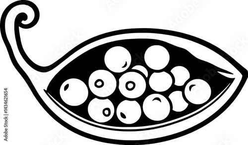 Illustration Of A Single Green Pea Pod Filled With Peas