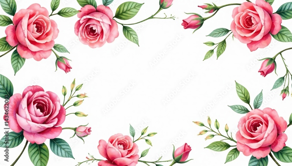 Naklejka premium Delicate watercolor roses & leaves, repeating pattern , repeat, petals, rose