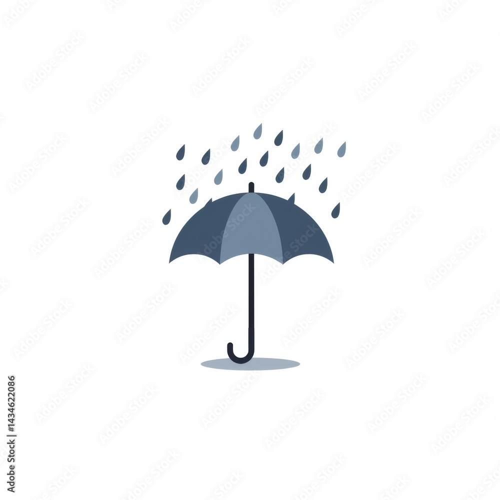 Blue and Grey Umbrella Under Rain Minimalist Illustration Blue and Grey Umbrella Under Rain Minimalist Illustration