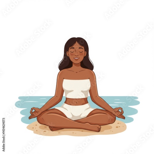 Wallpaper Mural Woman Meditating on Sandy Beach: Peaceful Yoga Pose Torontodigital.ca