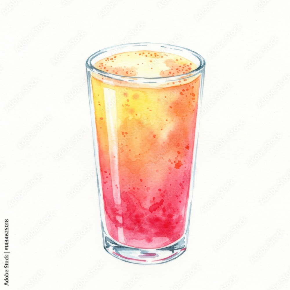 custom made wallpaper toronto digitalWatercolor Illustration of a Two Layered Red and Yellow Smoothie in a Glass