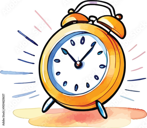Watercolor Alarm Clock Cheerful Morning Reminder Vector Illustration For Print Web And Education