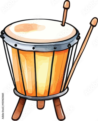 Hand Drum Watercolor Vector Musical Instrument Illustration For Cultural Designs