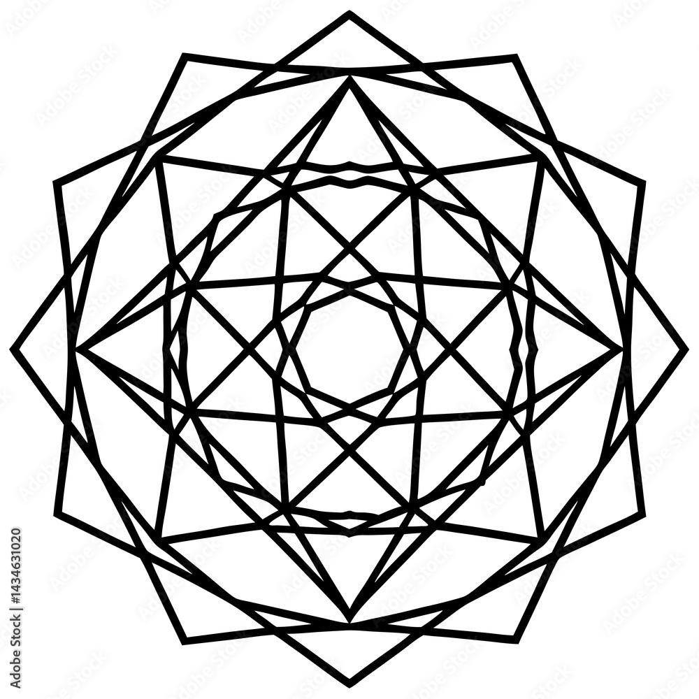 Wireframe Geometric Mandala Vector on White Wireframe Geometric Mandala Vector on White