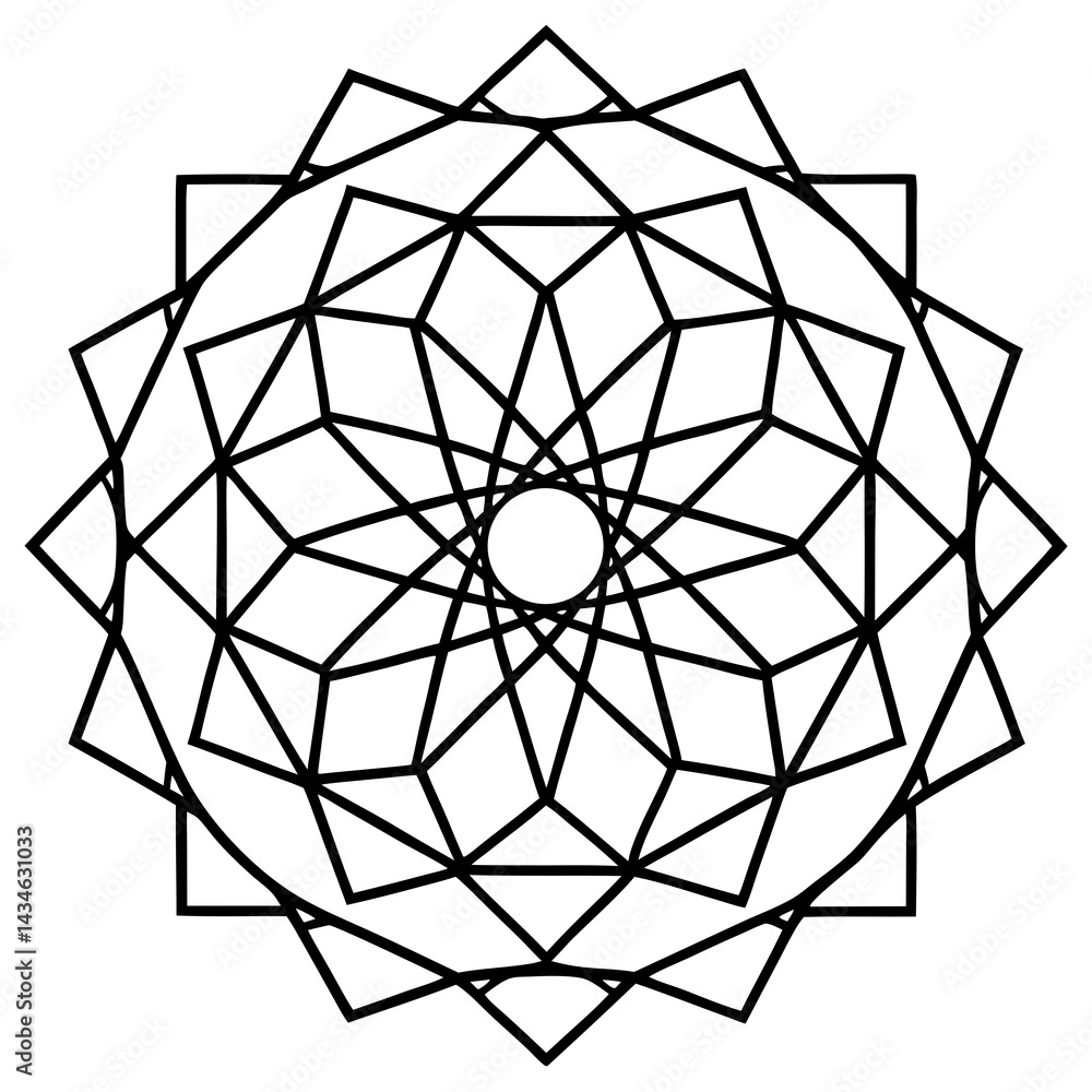 Wireframe Geometric Mandala Vector on White Wireframe Geometric Mandala Vector on White