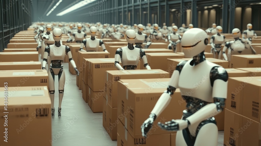 custom made wallpaper toronto digitalAI-driven robots working in unison across a spacious and well-lit factory hall