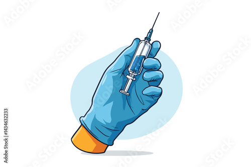 Gloved Hand Holding Syringe Against Blue Background s vaccine isolated