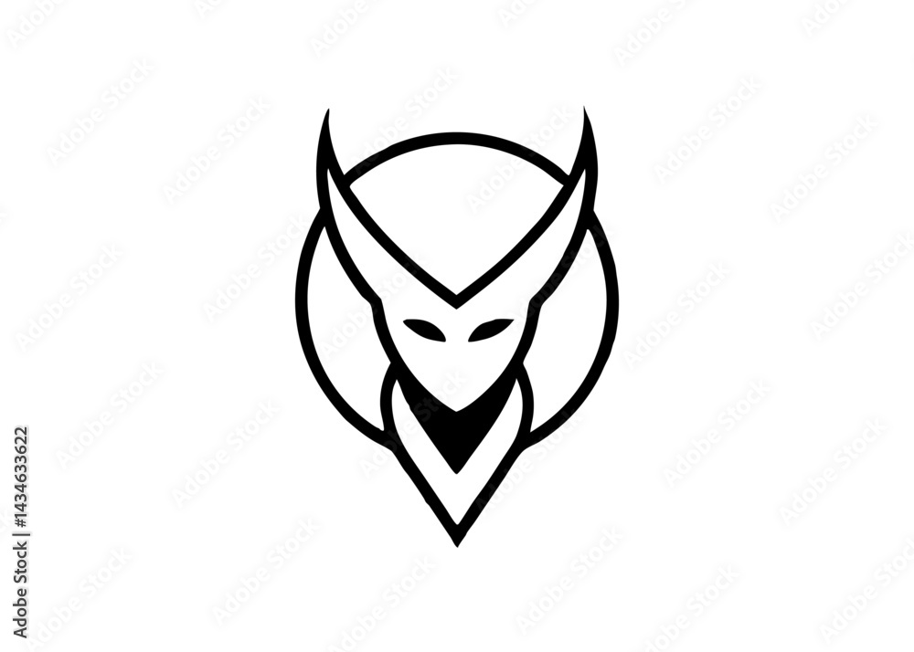 Mystical Icon: A sleek, minimalist illustration of a horned silhouette within a circle, evoking a sense of mystery and ancient symbolism. Mystical Icon: A sleek, minimalist illustration of a horned silhouette within a circle, evoking a sense of mystery and ancient symbolism.