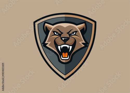 Fierce Bear Emblem: A striking emblem of a bear's head, showcasing a formidable and powerful essence within a shield, perfect for representing strength, protection and resolve.