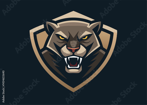 Fierce Panther Emblem: A powerful and formidable panther, rendered with bold lines and a striking pose, set against a shield, embodies strength and valor.