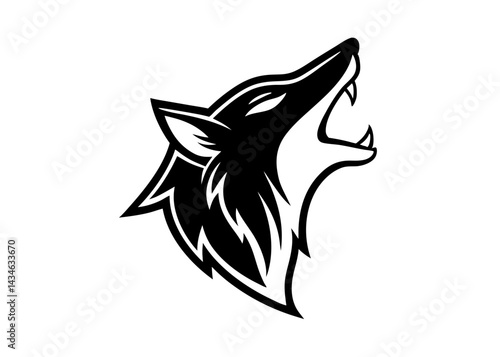 Wild Howl of the Lone Wolf: A striking monochrome illustration of a lone wolf, head tilted back in a powerful howl.
