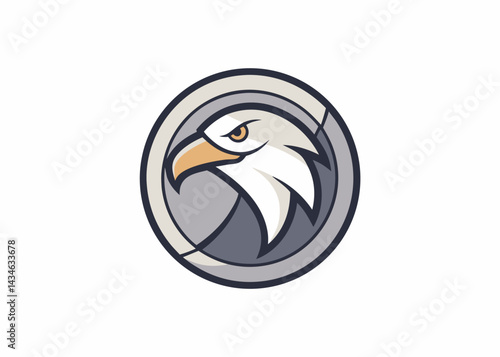 Eagle Icon: A bold illustration of an eagle's profile set within a circular frame, embodying strength and vision.