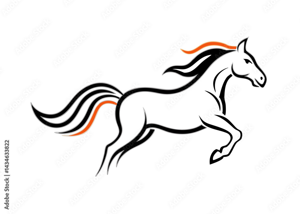 Obraz premium Running Horse Icon: A dynamic icon of a majestic horse in full stride, with flowing mane and tail, embodies speed and grace in minimalist style.