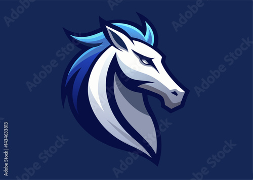 Majestic Stallion Illustration: A striking illustration of a proud stallion, its features defined with dynamic lines and cool, contrasting colors, exuding an air of strength and spirit.