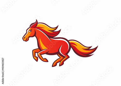 Fiery Horse Emblem: A vibrant, stylized illustration of a majestic horse charging forward, its mane and coat ablaze with warm, dynamic colors.
