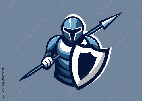 Brave Protector: A valiant warrior in shining armor, wielding a formidable spear and shield, stands ready for battle. Symbolizing courage and defense. 