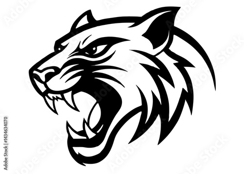 Wildcat Symbol: A fierce illustration showcasing a wildcat symbol in a striking monochromatic style, embodying power and dominance. This image can be used for branding, sports teams.
