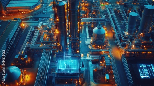 Wallpaper Mural Factory layout diagram overlaid with digital AR for remote diagnostics and workflow planning, no people Torontodigital.ca