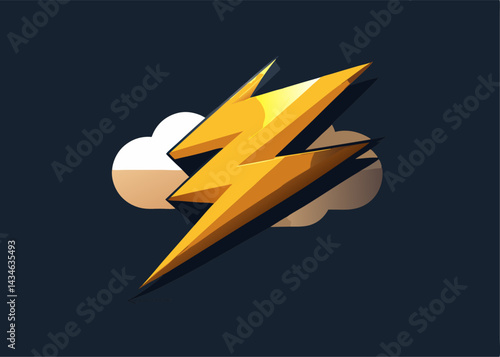 Electric Storm Emblem: A striking visual of a golden lightning bolt, a symbol of power and energy, emerging from behind a stylized cloud, representing the raw forces of nature.