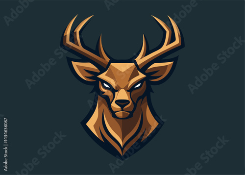 Majestic Deer Head: An imposing and powerful  illustration of a deer head with a fierce gaze and detailed antlers, capturing the essence of strength and dominance. 