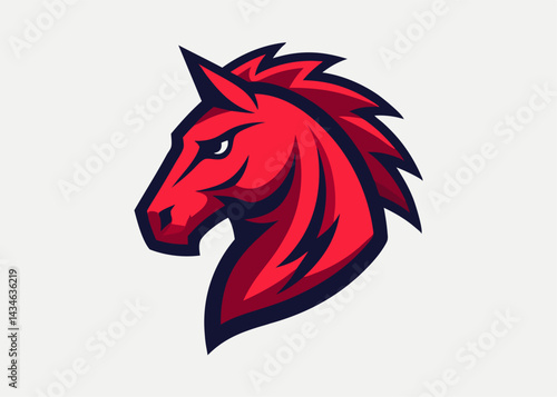 Wallpaper Mural Fiery Red Horse Head Mascot: A powerful and bold illustration of a red horse head, perfect for branding, sports, and team mascots. Its dynamic pose and fiery red color evoke strength, speed. Torontodigital.ca