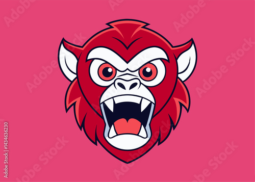 Ferocious Primate: A striking cartoon illustration showcases the fierce visage of a monkey, its red fur and determined gaze conveying strength, courage, and a hint of playful mischief.