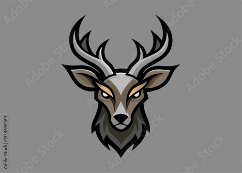 Majestic Deer Head Illustration: An artistic illustration of a deer's head, meticulously crafted with sharp details and a stoic expression, a symbol of strength and the wild.