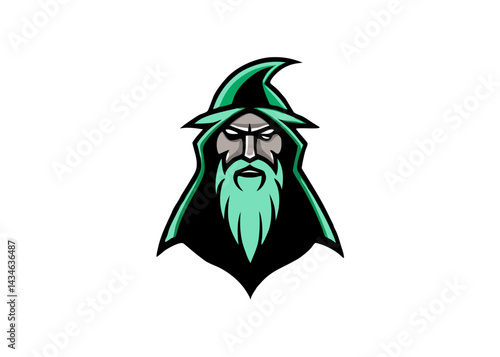 Mystical Enchanter: A majestic wizard, cloaked in emerald green, stares with unwavering resolve. His long, flowing beard and captivating gaze reflect his profound wisdom and magical prowess. 