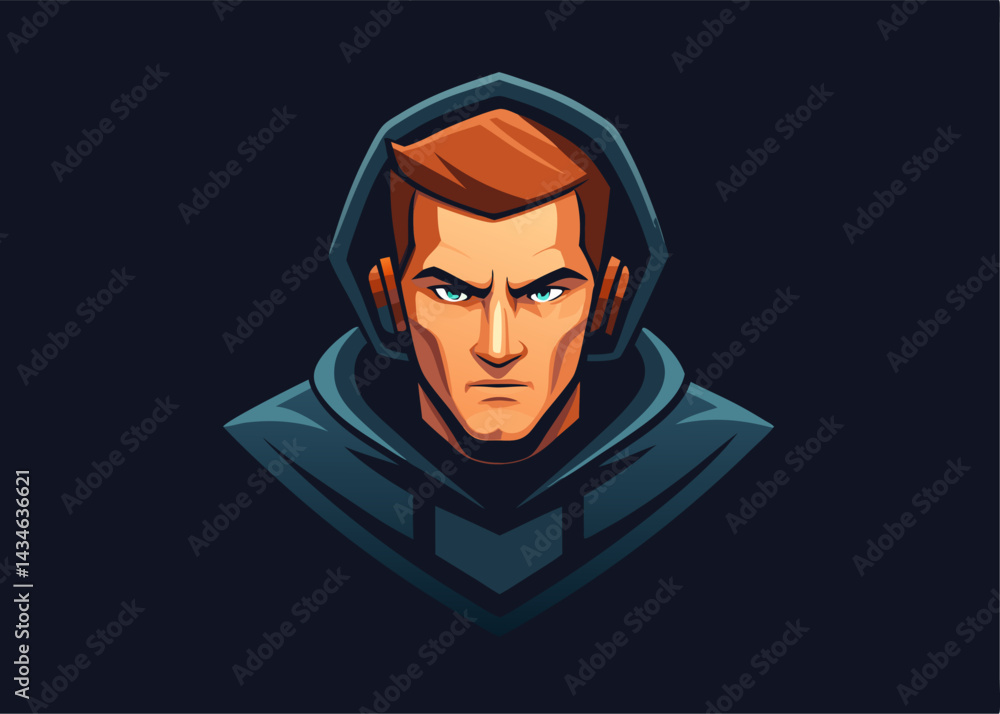 Gamer Avatar - Intriguing: A digital art illustration of a intense-looking gamer avatar with a determined expression, wearing a hoodie, ready to conquer the digital world. This vector graphic. Gamer Avatar - Intriguing: A digital art illustration of a intense-looking gamer avatar with a determined expression, wearing a hoodie, ready to conquer the digital world. This vector graphic.