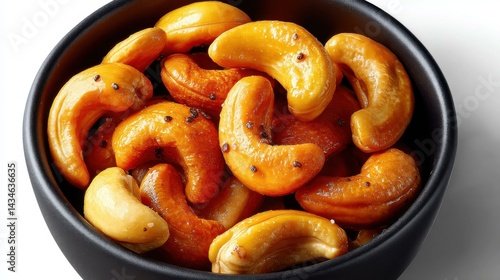Obraz na płótnie A clean bowl of cashews captured from above, showcasing the nuts natural shape and color against a white backdrop. w salonie